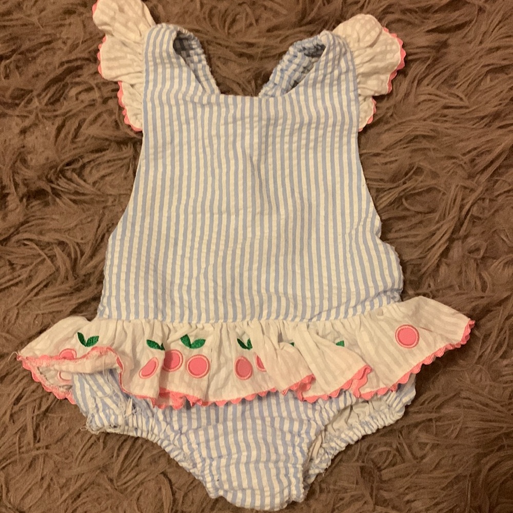 Blue and White Striped Kids Swimsuit
